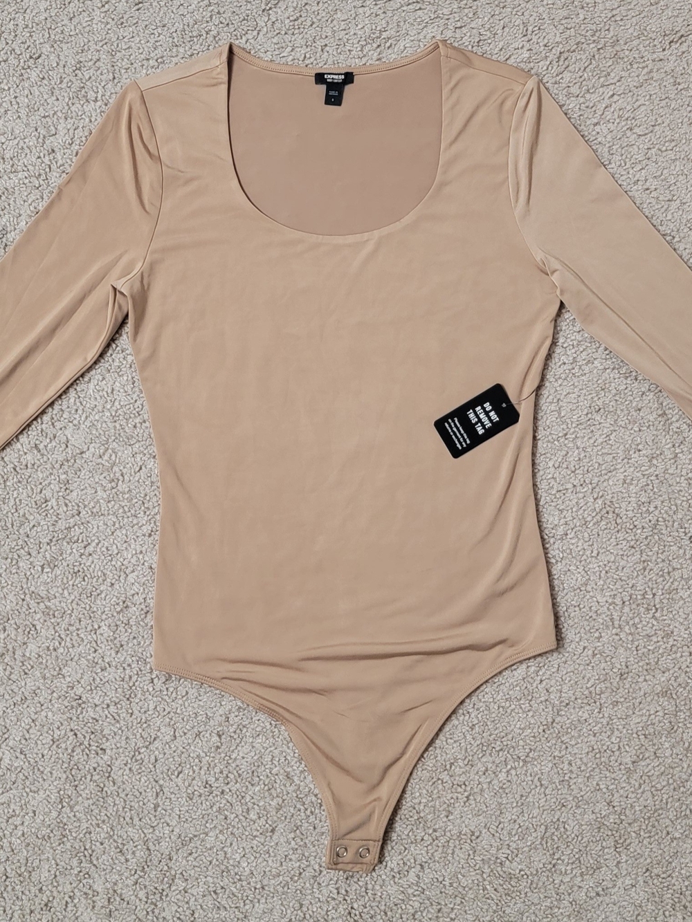 Express Long Sleeve Scoop Neck Bodysuit - Beige